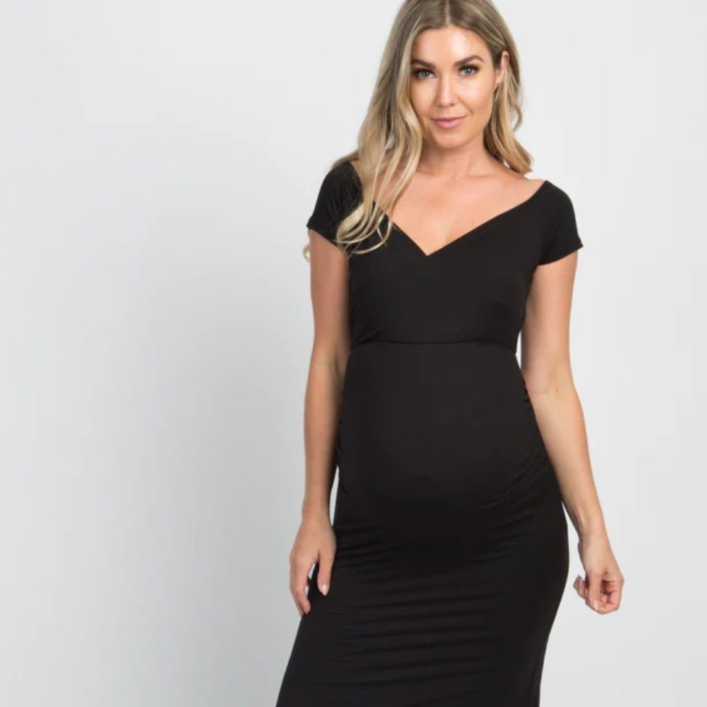 PinkBlush Black Off Shoulder Wrap Maternity Photoshoot Gown/Dress